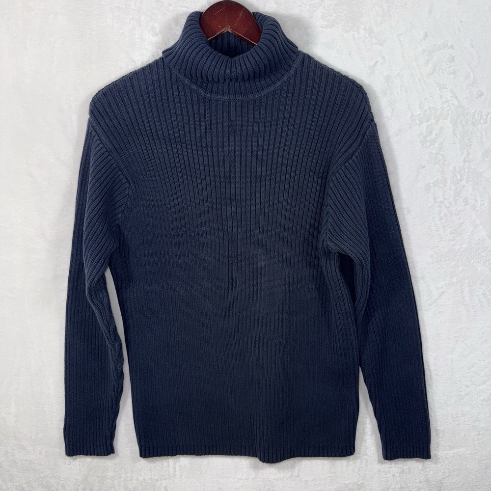 Structure Mens Navy Blue Ribbed Turtleneck Sweater Long Sleeve Knit ID 11510